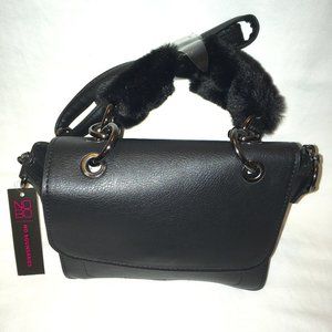 NWT NOBO Sparkle & Shine Black Purse with Faux Fur Top Handle